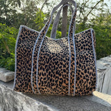 Artisan-Made Velvet Leopard Print Tote Bag