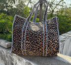 Artisan-Made Velvet Leopard Print Tote Bag