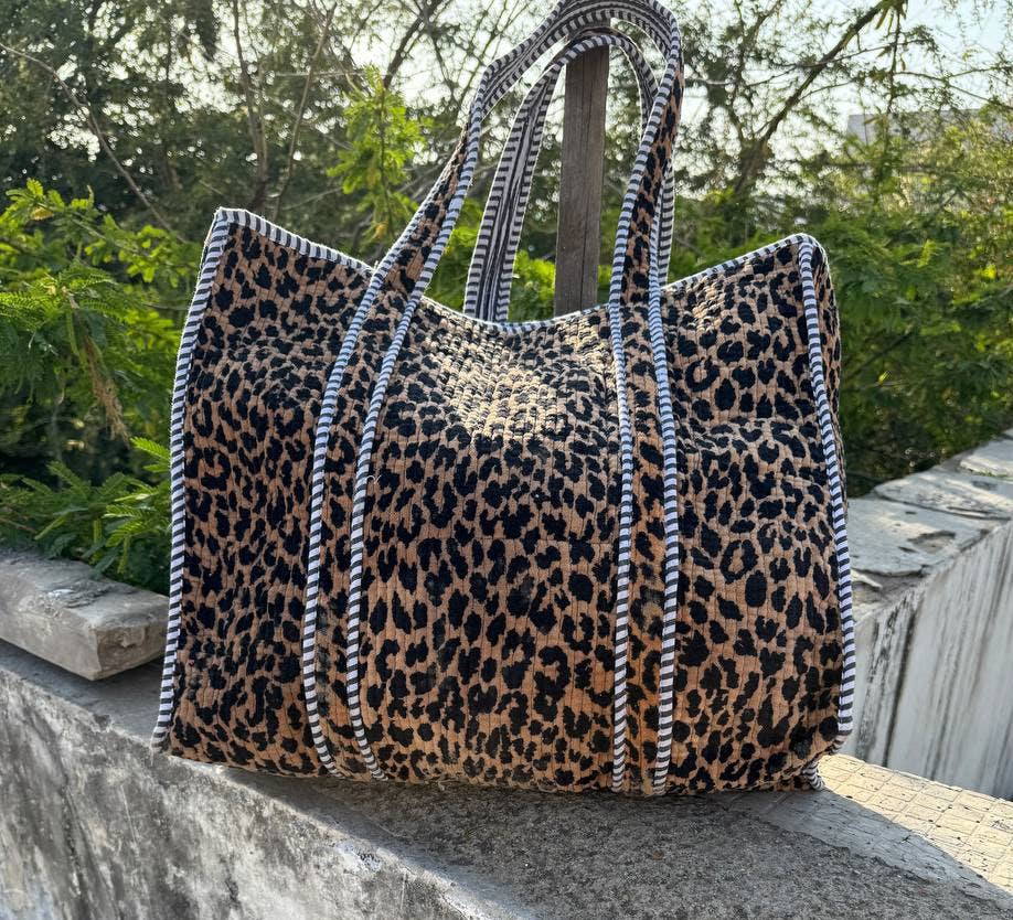 Artisan-Made Velvet Leopard Print Tote Bag
