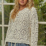 Round Neck Open Knitted Crochet Sweater