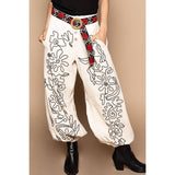 Floral Embroidered Twill Pants