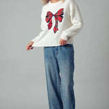 Plaid Bow Patch  Knit Sweater