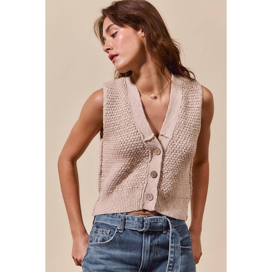Textured Knit Button Down Vest