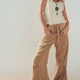 Frayed Trim Textured Knit Sleeveless Top