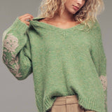 Romantic Floral Embroidered V-Neck Sweater
