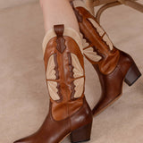 The Fairy | Camel Western Boot in Suede with Inlay