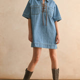 Suede Lace Up Denim Shirt Dress