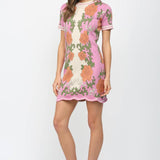 FLORAL TAPESTRY PATTERN SCALLOPED EDGE SWEATER DRESS FW10534