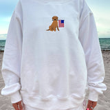 White American Flag Dog Mockneck Sweatshirt 100% Cotton