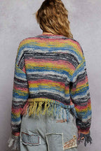 Textured Striped Sweater Cardigan