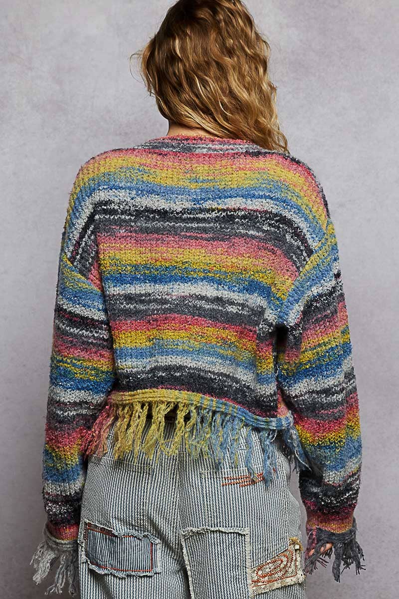 Textured Striped Sweater Cardigan