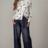 Pleated Wide-Leg Denim Pants