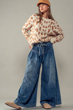 Pleated Wide-Leg Button Closure Pants