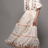 Embroidered Balloon Sleeve Midi Dress