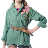 Michelle Jacket | Teal Green Embellished Floral Button Up