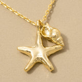 18K Gold Starfish Shell Charm Pendant Necklace