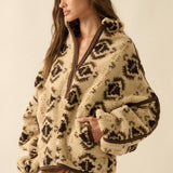 Geo-Print Sherpa Fleece Half-Zip Pullover Jacket
