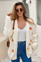 Pumpkin Patterned Knit Cardigan