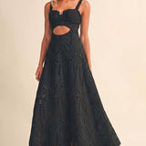 ID10399 EMBROIDERED CUTWORK BUSTIER FLARE LONG DRESS WITH MI