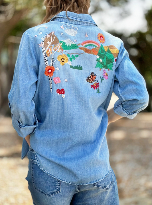 Rainbow Embroidered Denim Shirt