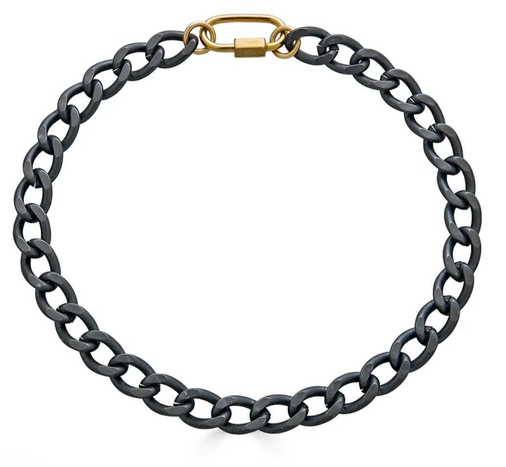 Chunky Matte Gunmetal Necklace with Gold Carabiner