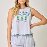 71071 Embroidered Pinstripe Tank Blouse