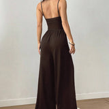 Cross Strap Halter Neck Backless Wide-Leg Jumpsuit