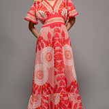 Sunburst Medallion Print Empire Waist Flutter Dress
