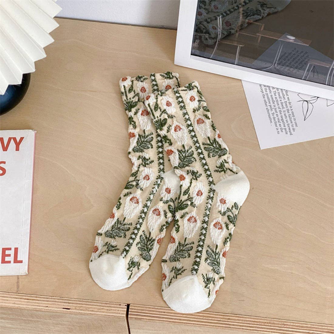 Vintage Embossed Floral Socks