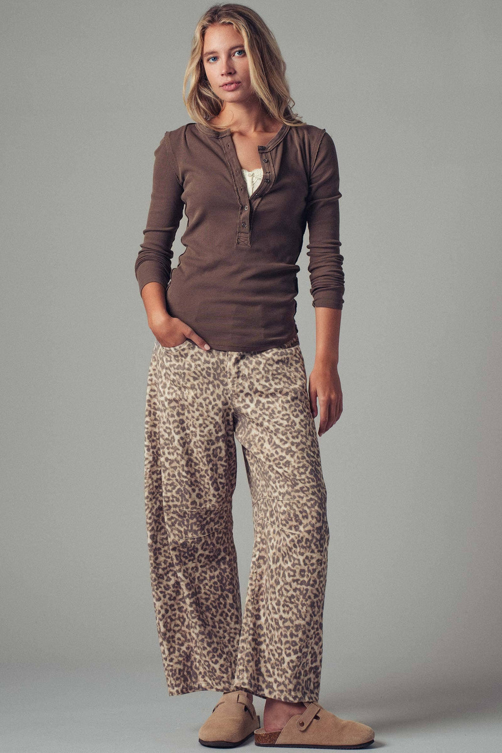 Ribbed Henley Long Sleeve Top