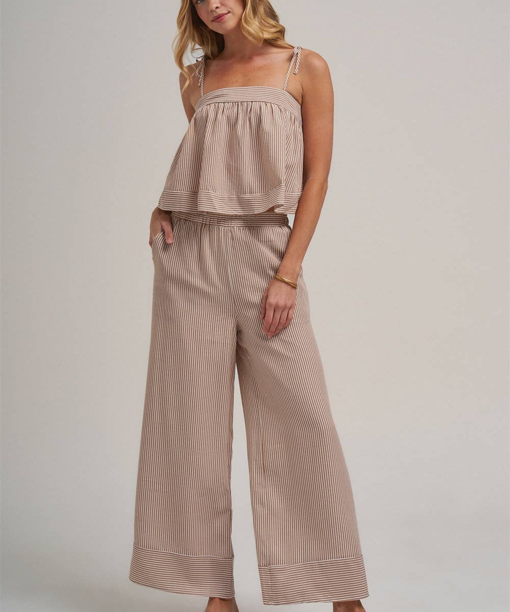 STRIPED TWO PIECE SET WITH FLOWY CAMI TOP AND WIDE LEG PANTS