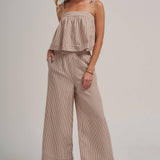 STRIPED TWO PIECE SET WITH FLOWY CAMI TOP AND WIDE LEG PANTS