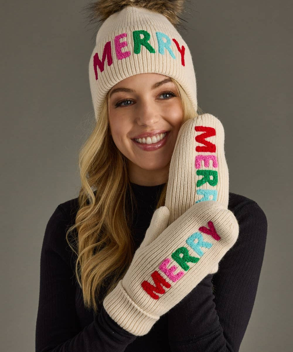 Beige "Merry" Knit Mittens