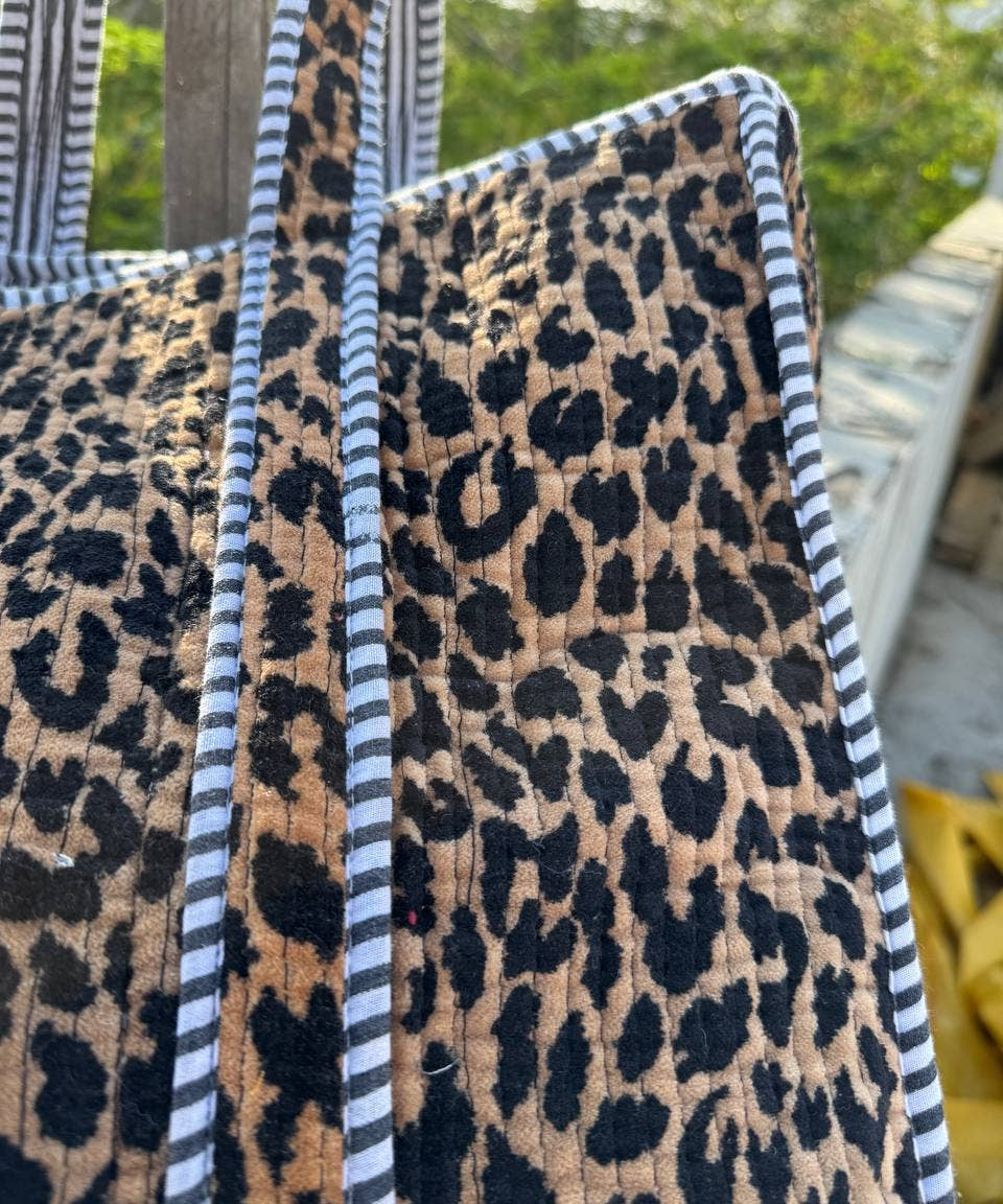 Artisan-Made Velvet Leopard Print Tote Bag