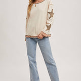Star Sleeved Washed Knit Pullover