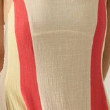 Colorblock Cotton Gauze Open-Back Halter Pocket Maxi Dress