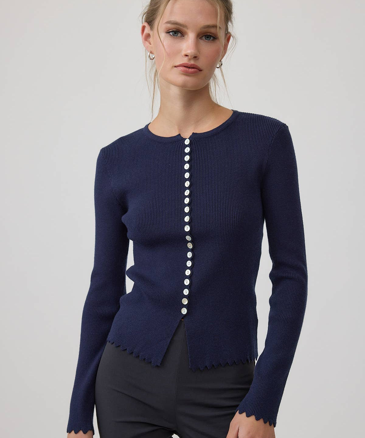 Button Ribbed Knit Cardigan - RTK1133