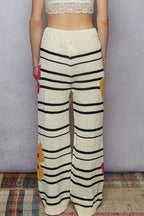 Striped Pattern Floral Detail Lounge Pants