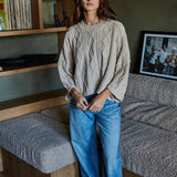 Quarter Sleeve Loose Cable Knit Sweater