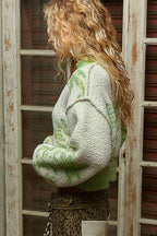 Mock Neck Lime & Cream Cropped Sweater
