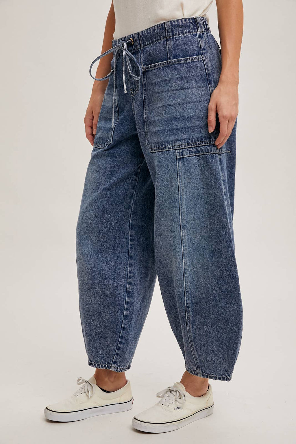 Denim Drawstring Barrel Jeans
