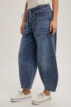 Denim Drawstring Barrel Jeans