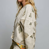 Cropped Quilted Band Collar Contrast Piping Linen Jacket