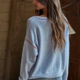 Thick Stitch Detail Blue Sweater