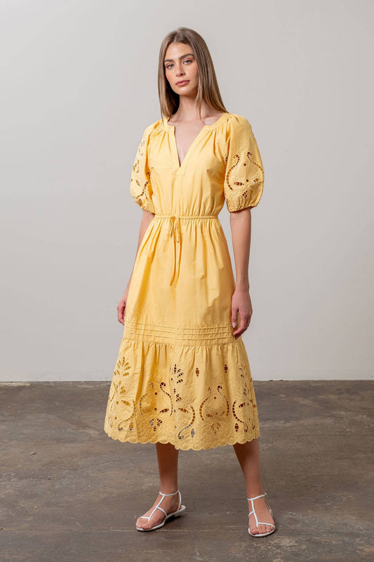 Eyelet Detail Waist Midi Dress