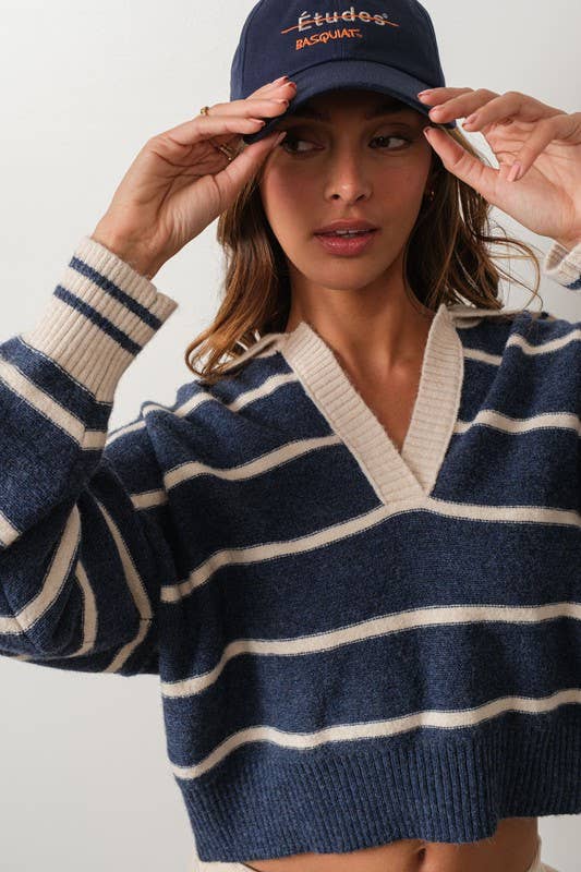 Marina Navy Blue V-Neck Pullover