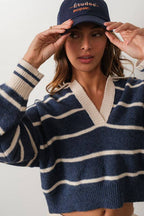 Marina Navy Blue V-Neck Pullover