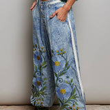 Vintage Floral Artisan Embroidered Twill Jogger Pants