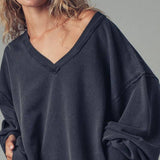 Raw Edge V-Neck Oversized Sweatshirt