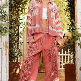 Floral Embroidered Twill Pants